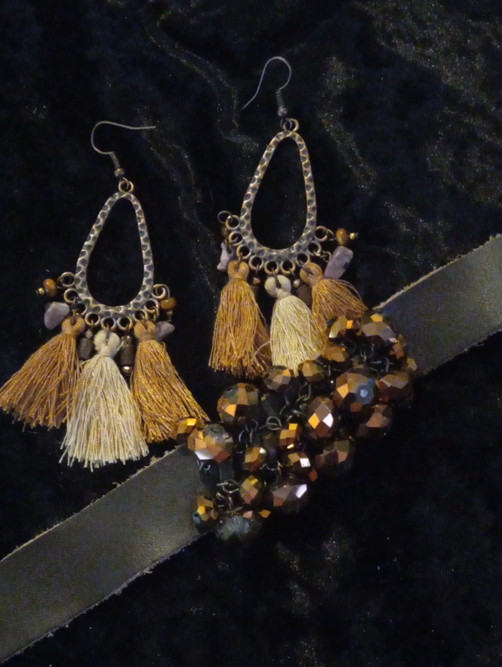 Boho Tassel Drop Earrings with Brown Bead Cluster Bracelet.